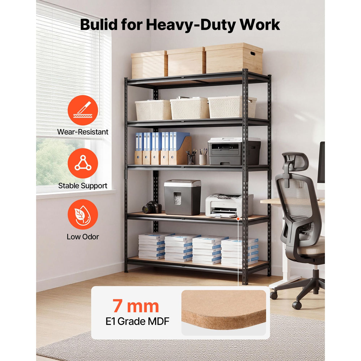 Storage Shelves, 5-Tier Adjustable, 3000 lbs Capacity, Heavy Duty Garage Storage Shelving Unit, Metal Utility Rack Shelf, for Garage Workshop Warehouse Basement, 48.35" W x 24.37" D x 71.38" H