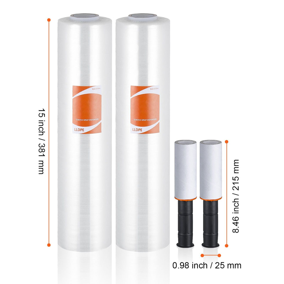 Stretch Film, 15 inches x 1000 feet, 2 Pack, 60 Gauge Industrial Strength Clear Durable Stretch Wrap Roll, Heavy Duty Shrink Film Stretch Wrap with Handles for Pallet Wrapping Shipping Moving