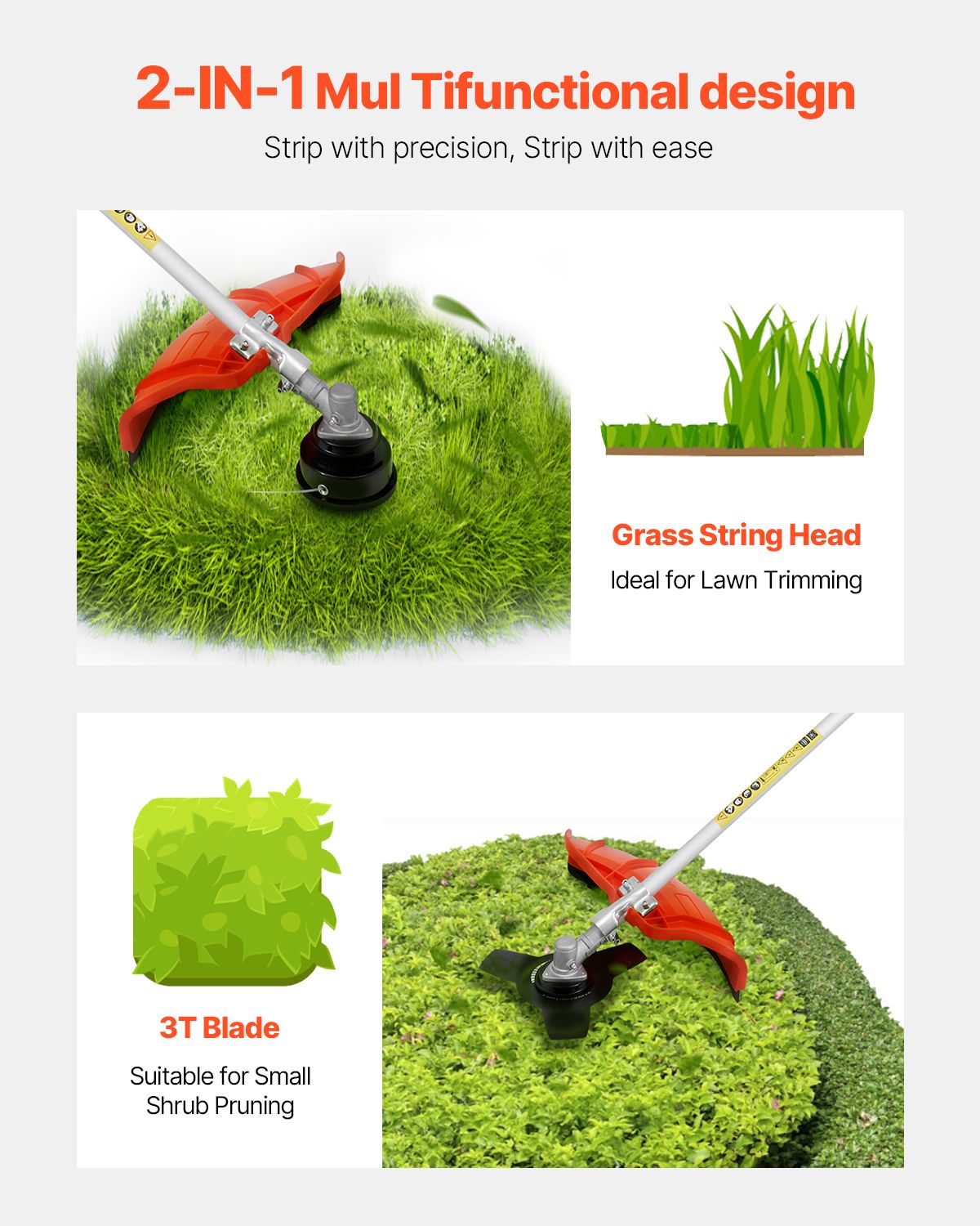 String Trimmer, 25.2CC 2-Stroke, Gas Powered Weed Wacker, 16.9" Cordless Grass Trimmer, Multi-Functional Lawn Edger with Shoulder Strap & 3T Blade, Weed Eater for Quick Grass Cleaning