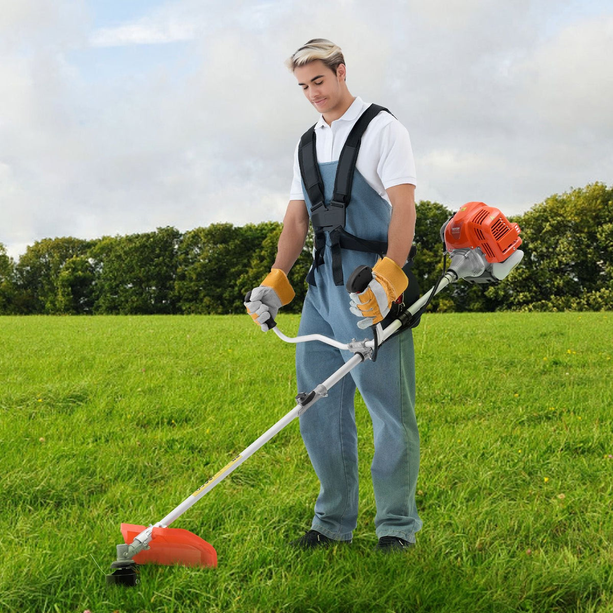 String Trimmer, 51.7CC 2-Stroke, Gas Powered Weed Wacker, 16.9" Cordless Grass Trimmer, Multi-Functional Lawn Edger with Shoulder Strap & 3T Blade, Weed Eater for Quick Grass Cleaning