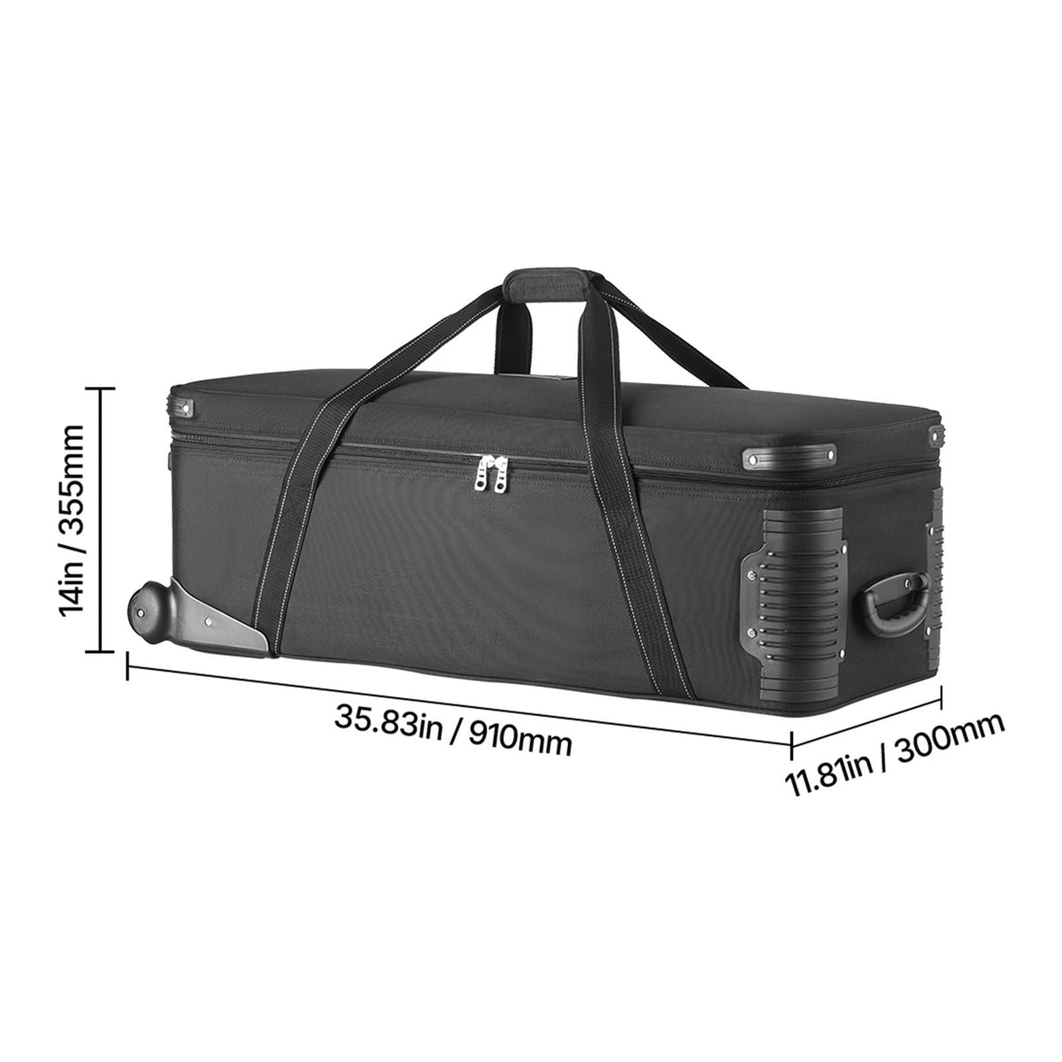 Studio Equipment Trolley Case, 35.83 x 11.81 x 14 in / 91 x 30 x 35.5 cm, Rolling Camera Bag, Carrying Bag with Wheels Straps Padded Compartment Handle, for Light Stands, Tripods, Telescopes