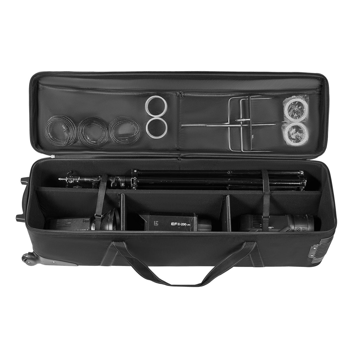 Studio Equipment Trolley Case, 51.57 x 14.37 x 14.96 in / 131 x 36.5 x 38 cm, Rolling Camera Bag, Carrying Bag with Wheels Straps Padded Compartment Handle, for Light Stands, Tripods, Telescopes