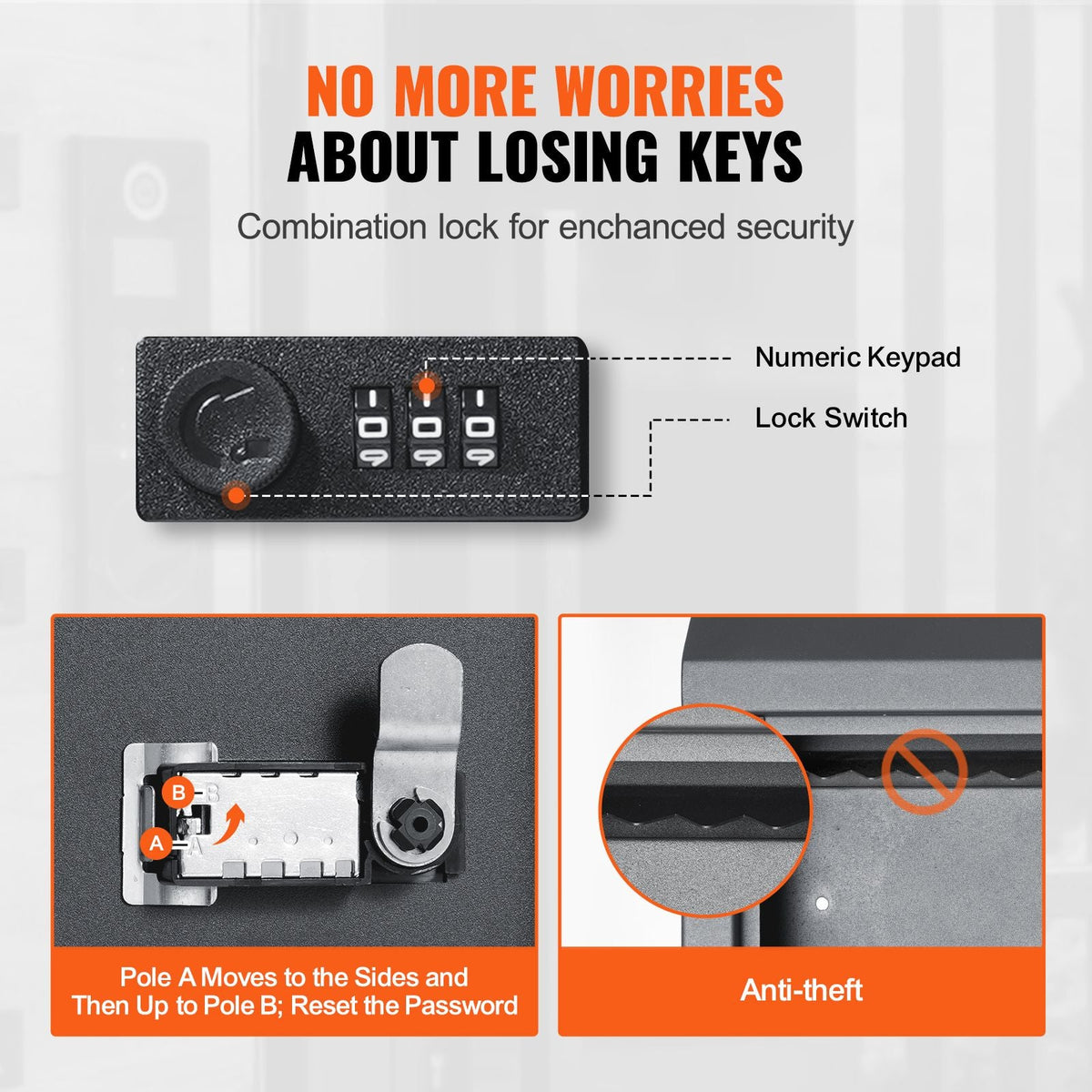 Sturdy Metal Key Locker, Combo Lock, Mountable on Wall, 12'', Charcoal Gray, Ensures Safe Keeping of Mail and Keys