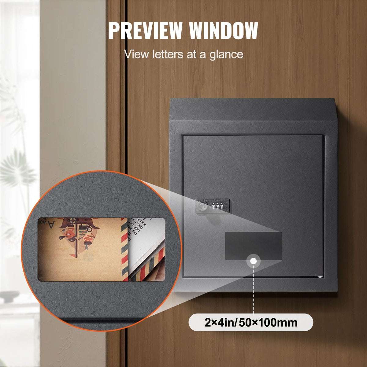 Sturdy Metal Key Locker, Combo Lock, Mountable on Wall, 12'', Charcoal Gray, Ensures Safe Keeping of Mail and Keys