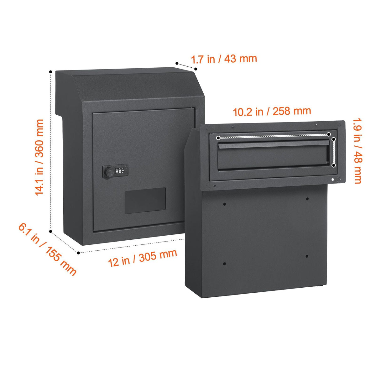Sturdy Metal Key Locker, Combo Lock, Mountable on Wall, 12'', Charcoal Gray, Ensures Safe Keeping of Mail and Keys
