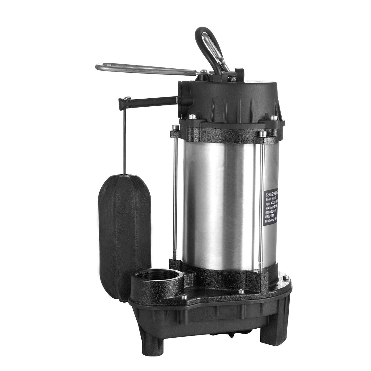 Submersible Sewage Pump, 0.75HP 5000 GPH, Cast Iron Sewage Water Pump with 28 ft Lift 10 ft Power Cord and Automatic Float Switch, Stainless Steel for Clean Flooded Basement Yard Farm Sewer
