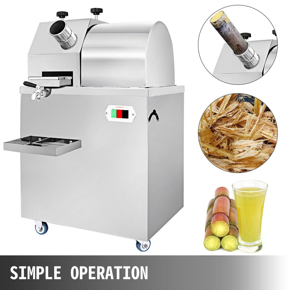 Sugarcane Press Electric 3 Rollers 304 Stainless Steel Rollers 660lb/h Output Sugar Cane Press for Commercial Use