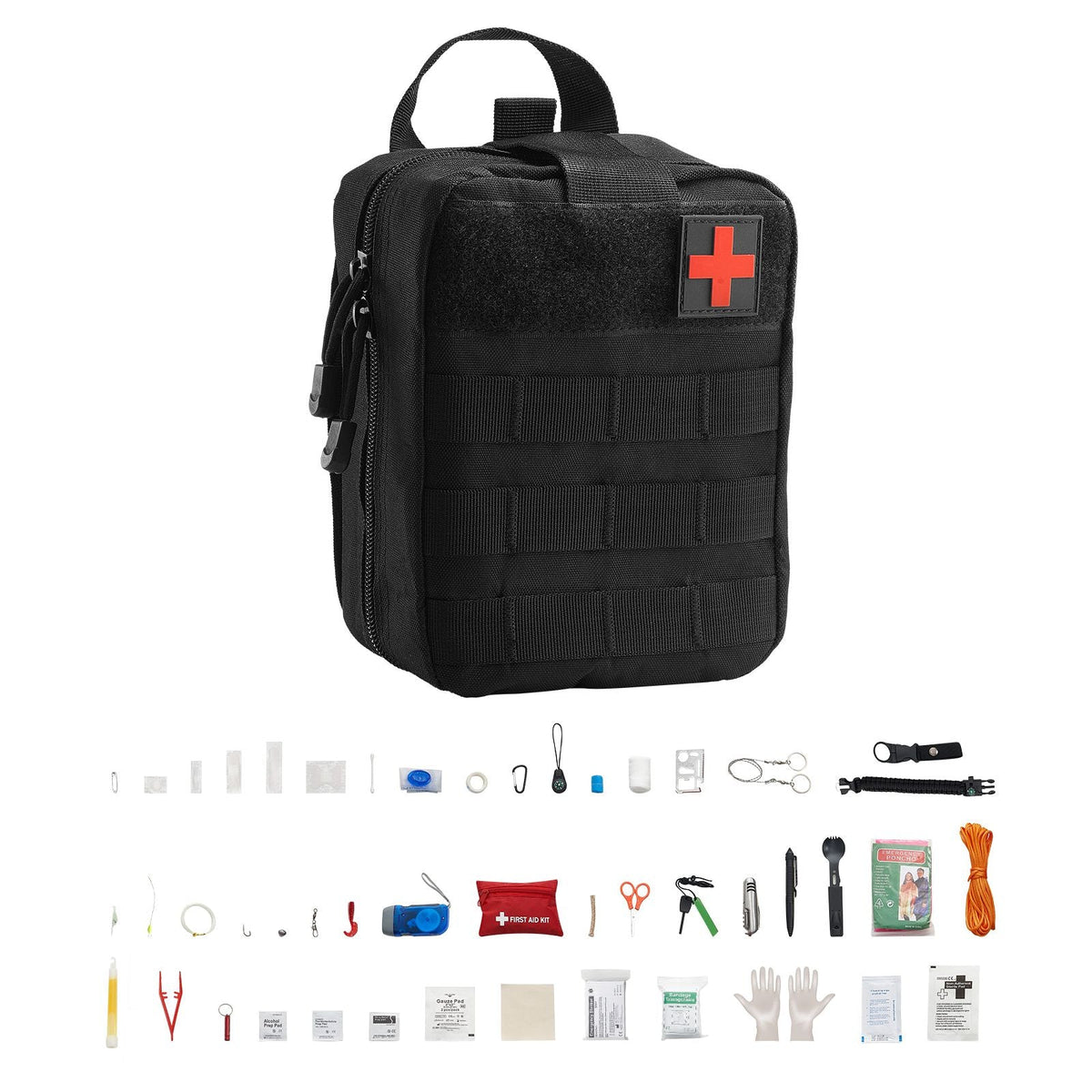 Survival First Aid Kit, 250 Pieces, 600D Nylon Trauma First Aid Bag, Survival Gear and Equipment, Emergency Kits, for Men Women Camping, Boat, Earthquake, Hiking, Hunting, and Outdoor Adventure