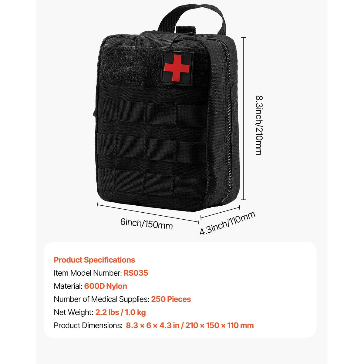 Survival First Aid Kit, 250 Pieces, 600D Nylon Trauma First Aid Bag, Survival Gear and Equipment, Emergency Kits, for Men Women Camping, Boat, Earthquake, Hiking, Hunting, and Outdoor Adventure