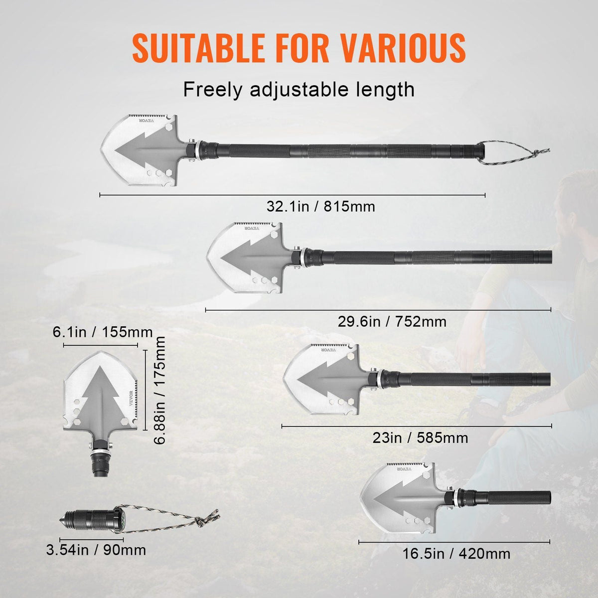 Survival Shovel 11 in 1 Camping Shovel Folding Multitool Portable Compact