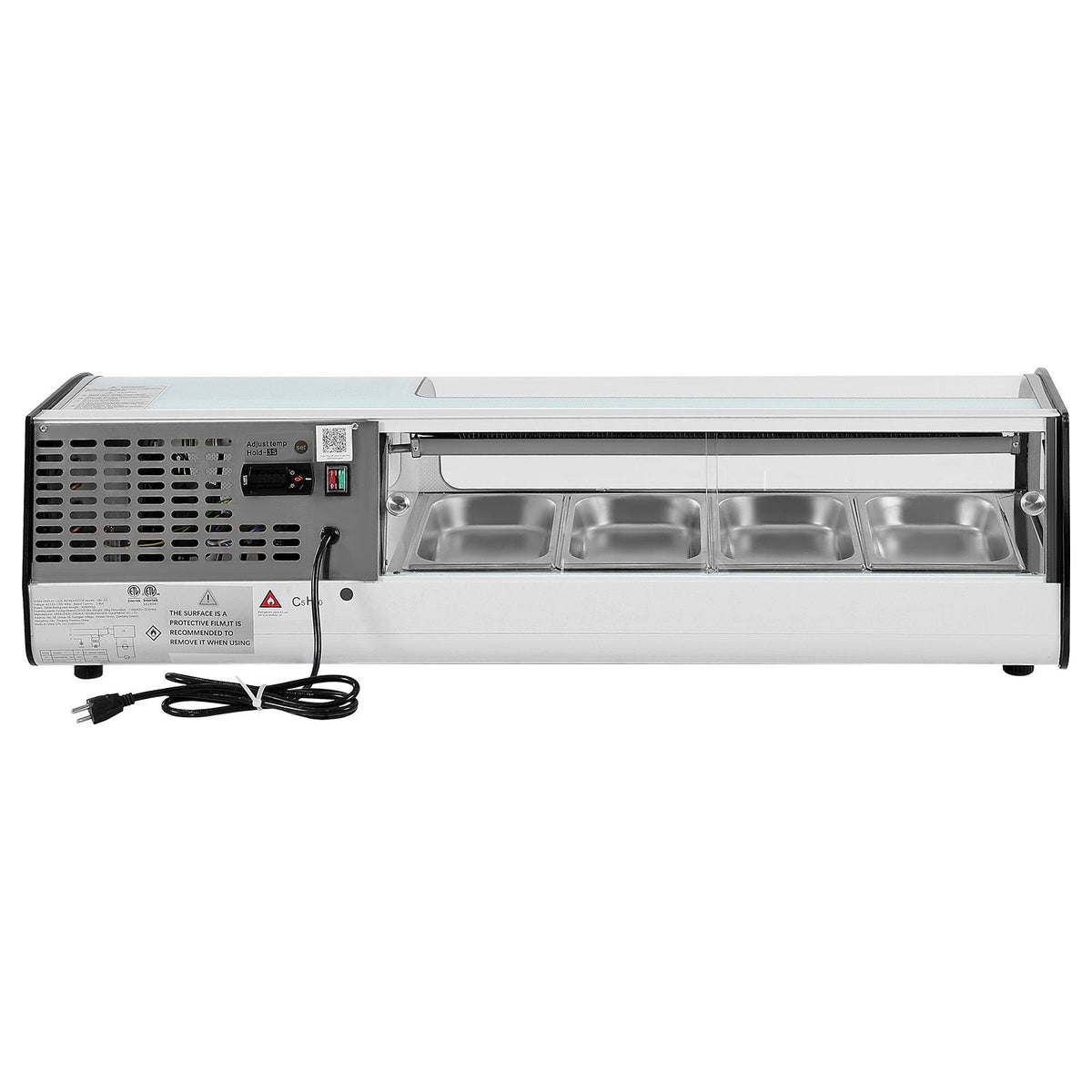 Sushi Display Case Refrigerator, 1.5 Cu.ft Commercial Sushi Case, 4-Pan Countertop Showcase with Curved Glass, LED Lighting, and Digital Temperature Control, for Sushi-Bar, Restaurant, Store