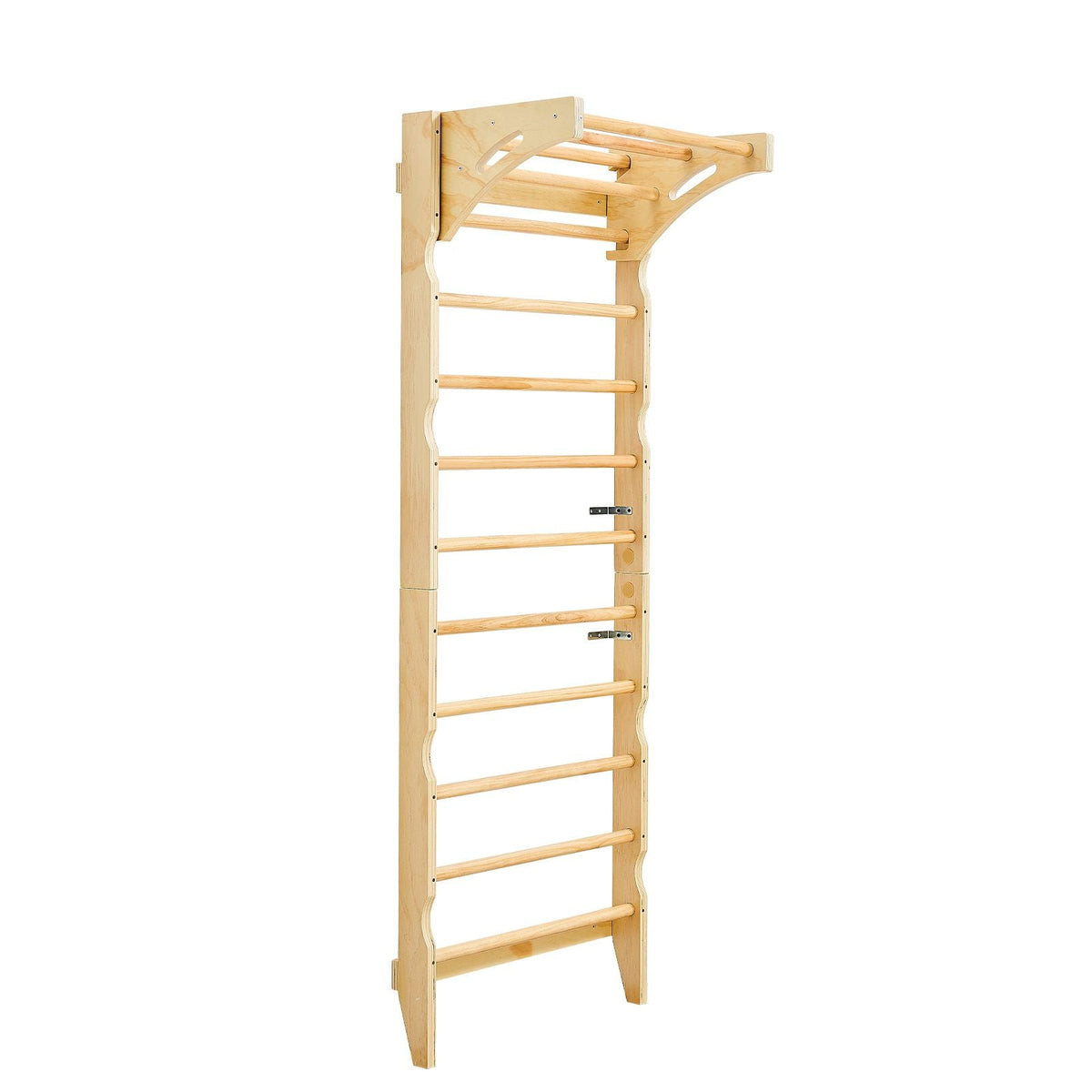 Swedish Ladder Wall Gym, 2-in-1 10-Level Indoor Jungle Gym, 220LBS Loading Solid Wood Gymnastic Stall Bars for Kids & Adults, Indoor Playground Climbing Playset with Pull-Up Bar, Wall Ladder