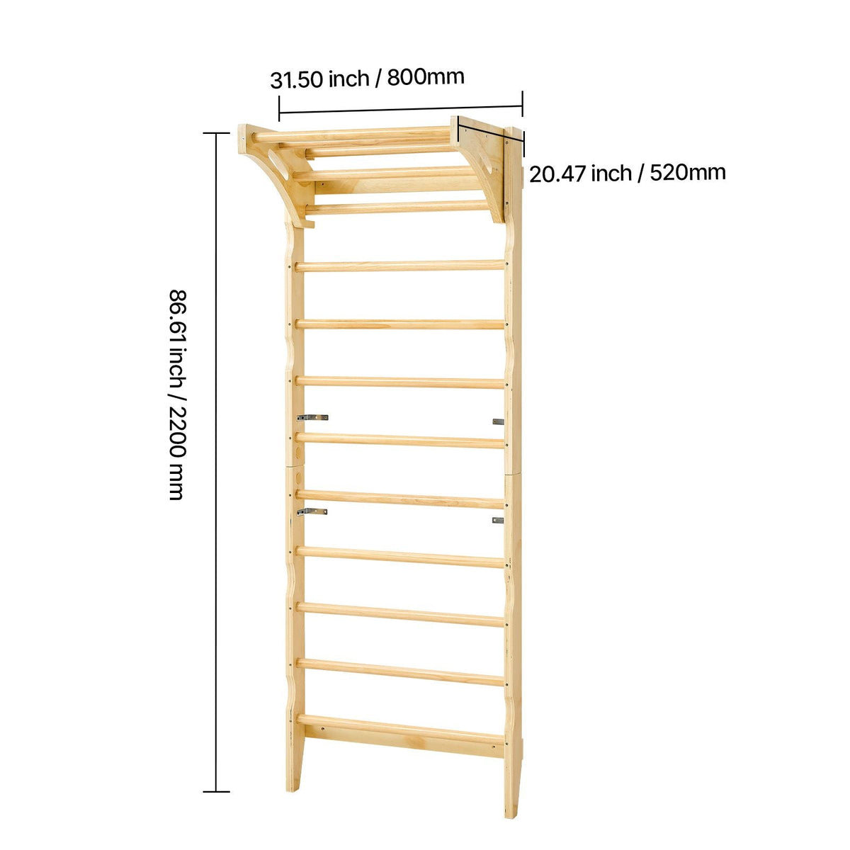 Swedish Ladder Wall Gym, 2-in-1 10-Level Indoor Jungle Gym, 220LBS Loading Solid Wood Gymnastic Stall Bars for Kids & Adults, Indoor Playground Climbing Playset with Pull-Up Bar, Wall Ladder
