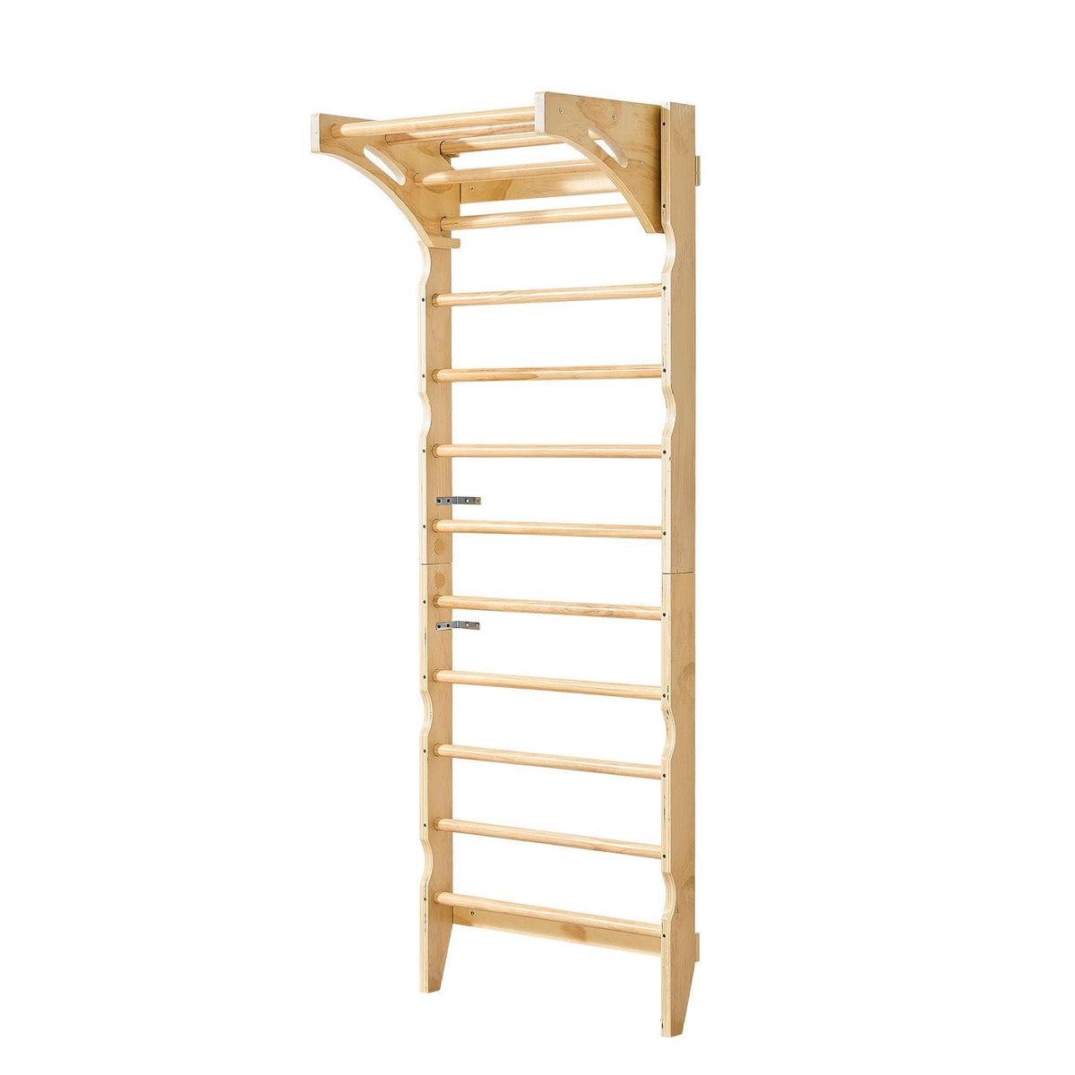 Swedish Ladder Wall Gym, 2-in-1 10-Level Indoor Jungle Gym, 220LBS Loading Solid Wood Gymnastic Stall Bars for Kids & Adults, Indoor Playground Climbing Playset with Pull-Up Bar, Wall Ladder