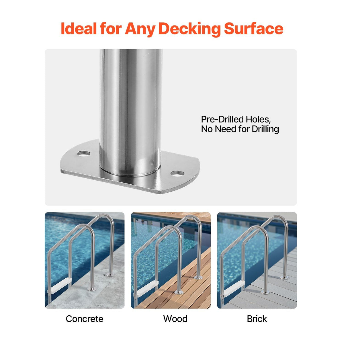 Swimming Pool Ladder, 3-Step Double Handrails Stairs with Non-slip Heavy Duty Steps, Stainless Steel Load Capacity 265 lbs, for 48-54 In Inground Pools of Any Decking Surface Indoor & Outdoor