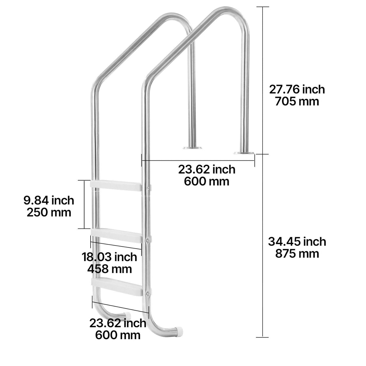 Swimming Pool Ladder, 3-Step Double Handrails Stairs with Non-slip Heavy Duty Steps, Stainless Steel Load Capacity 265 lbs, for 48-54 In Inground Pools of Any Decking Surface Indoor & Outdoor
