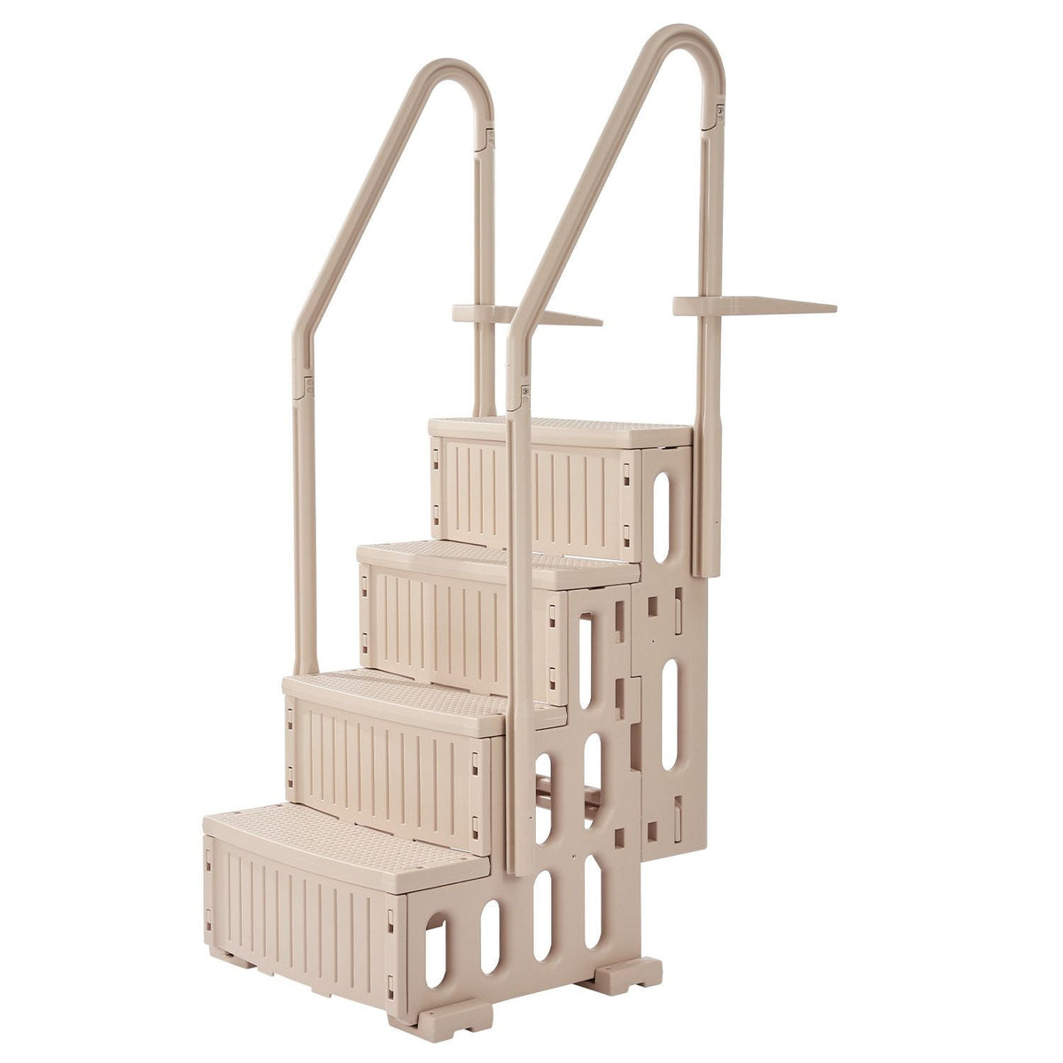 Swimming Pool Ladder, 4-Step Double Handrails Stairs with Non-slip Heavy Duty Steps, Max Load Capacity 400 lbs, for 48-54 In Inground & Above-ground Pools of Any Decking Surface, Taupe