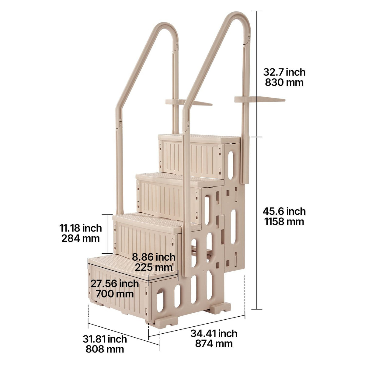 Swimming Pool Ladder, 4-Step Double Handrails Stairs with Non-slip Heavy Duty Steps, Max Load Capacity 400 lbs, for 48-54 In Inground & Above-ground Pools of Any Decking Surface, Taupe