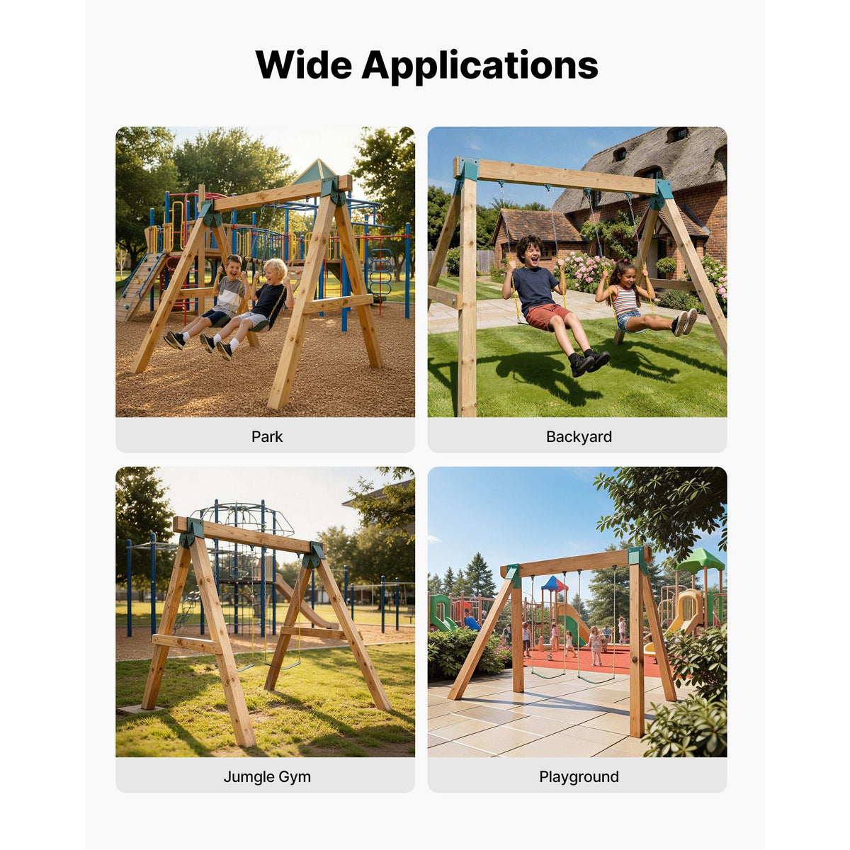 Swing Set Brackets, Heavy-Duty A-frame Set Hardware, with 2 A-Frame Swing Brackets & 2 Seats & 4 Hangers, for Playground Backyard Park Equipment Mounting Parts Outdoor, Hardware Included, Green
