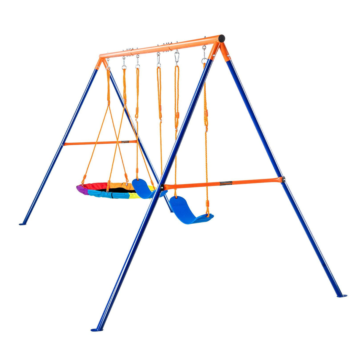 Swing Sets for Backyard, 600lbs Load Capacity Swing Set, with 1 Saucer Swing Seat, 2 Belt Swing Seats, Heavy Duty A-Frame Metal Swing Stand and Adjustable Rope, Swingset Outdoor for Kids