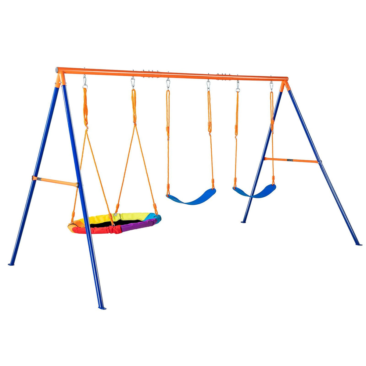 Swing Sets for Backyard, 600lbs Load Capacity Swing Set, with 1 Saucer Swing Seat, 2 Belt Swing Seats, Heavy Duty A-Frame Metal Swing Stand and Adjustable Rope, Swingset Outdoor for Kids