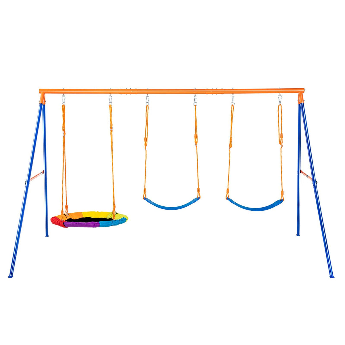 Swing Sets for Backyard, 600lbs Load Capacity Swing Set, with 1 Saucer Swing Seat, 2 Belt Swing Seats, Heavy Duty A-Frame Metal Swing Stand and Adjustable Rope, Swingset Outdoor for Kids
