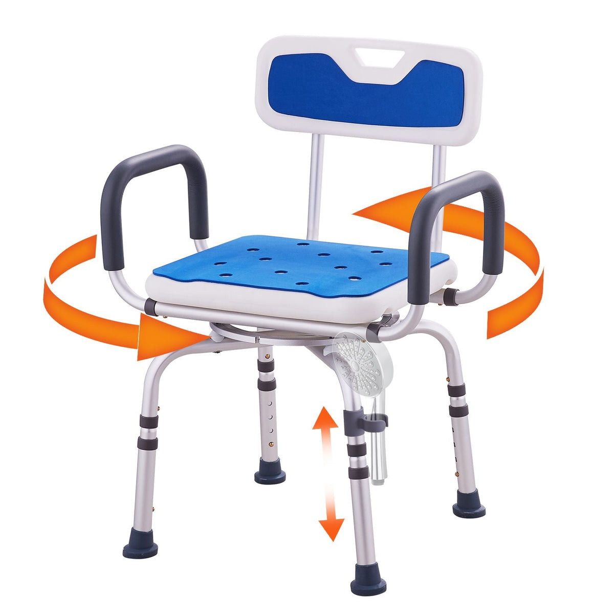 Swivel Shower Chair 360 Degree, Adjustable Shower Seat with Armrests and Backrest for Inside Shower or Bathtub, Non-Slip Rotating Bathtub Chair Seat for Elderly Disabled Injured, 400lbs Capacity