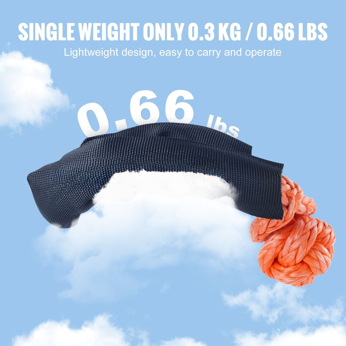 Synthetic Soft Shackle, 1/2" x 22" (2 Pack) 44092 lbs (20 Ton) Breaking Strength Recovery Tow Shackles with Extra 2 Sleeves & Storage Bag for UTV, ATV, Trucks, Jeep, Off-Road Vehicles, Orange