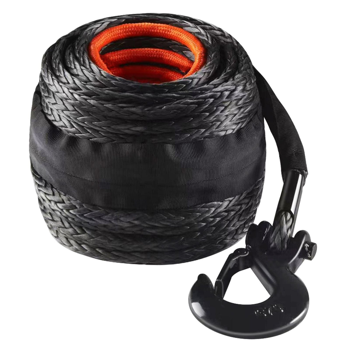 Synthetic Winch Rope, 1/2 Inch x 92 Feet 32,000 lbs Synthetic Winch Line Cable Rope with Protective Sleeve + Forged Winch Hook + Pull Strap, Universal Fit for SUV, Large Off-Road Vehicle, Truck