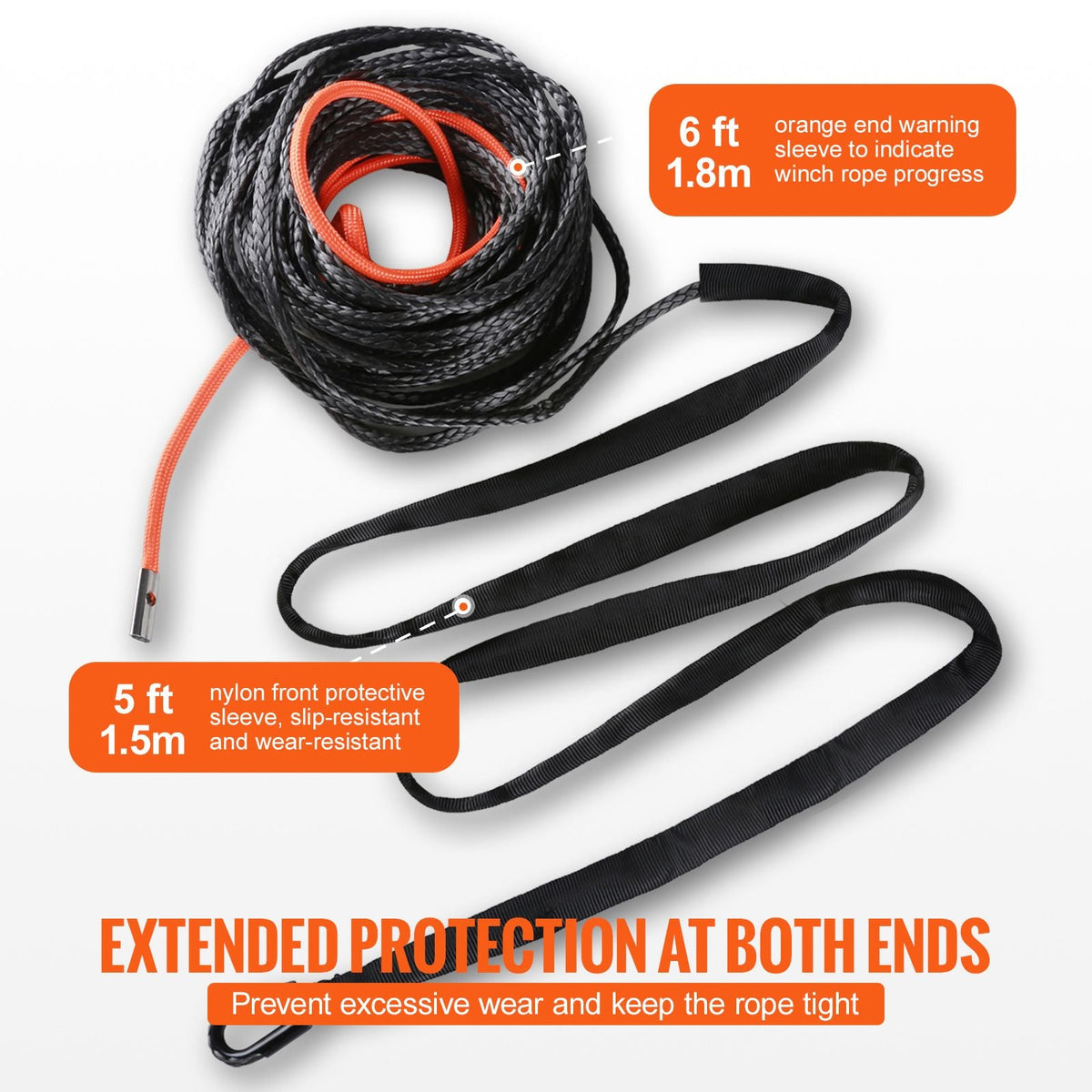 Synthetic Winch Rope, 1/4 Inch x 50 Feet 10,000 lbs Synthetic Winch Line Cable Rope with Protective Sleeve + Stopper + Forged Winch Hook + Pull Strap, Fit for ATV, UTV, Small Vehicle, Pickup
