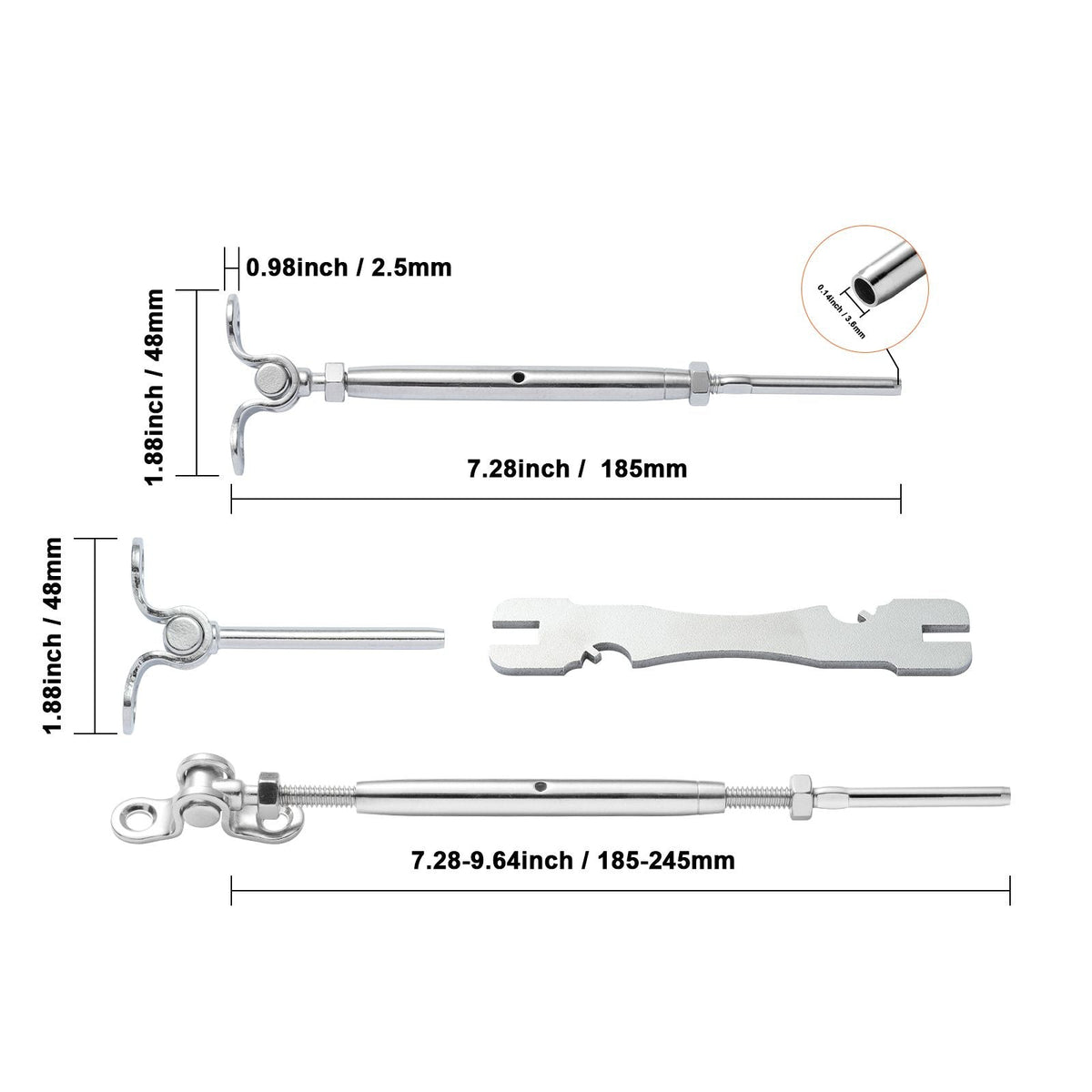 T316 Stainless Steel Adjustable Angle 1/8" Cable Railing Kit/Hardware for Wood Post, Marine Grade for 1/8"Wire Rope,0-180-Degree Angle & Easy Installation, Silver (20 Pack)