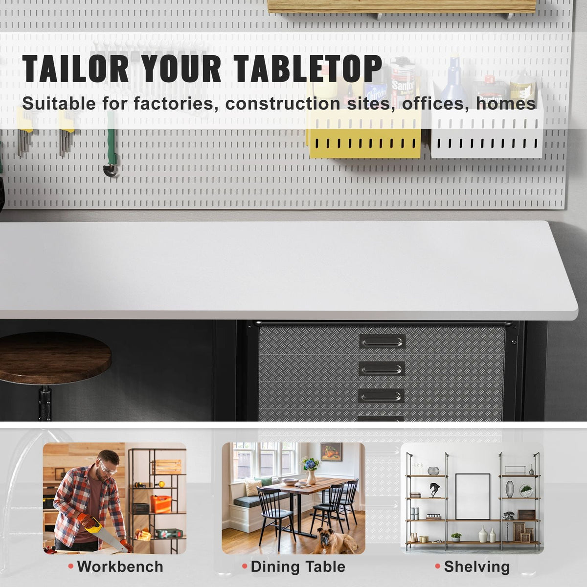 Table Top, Holds up to 220.5 lbs, 60" x 25" x 1" Rectangular Countertop for Height Adjustable Electric Standing Desk Frame, Universal One-Piece Particle Board Desktop for Office & Home Desk