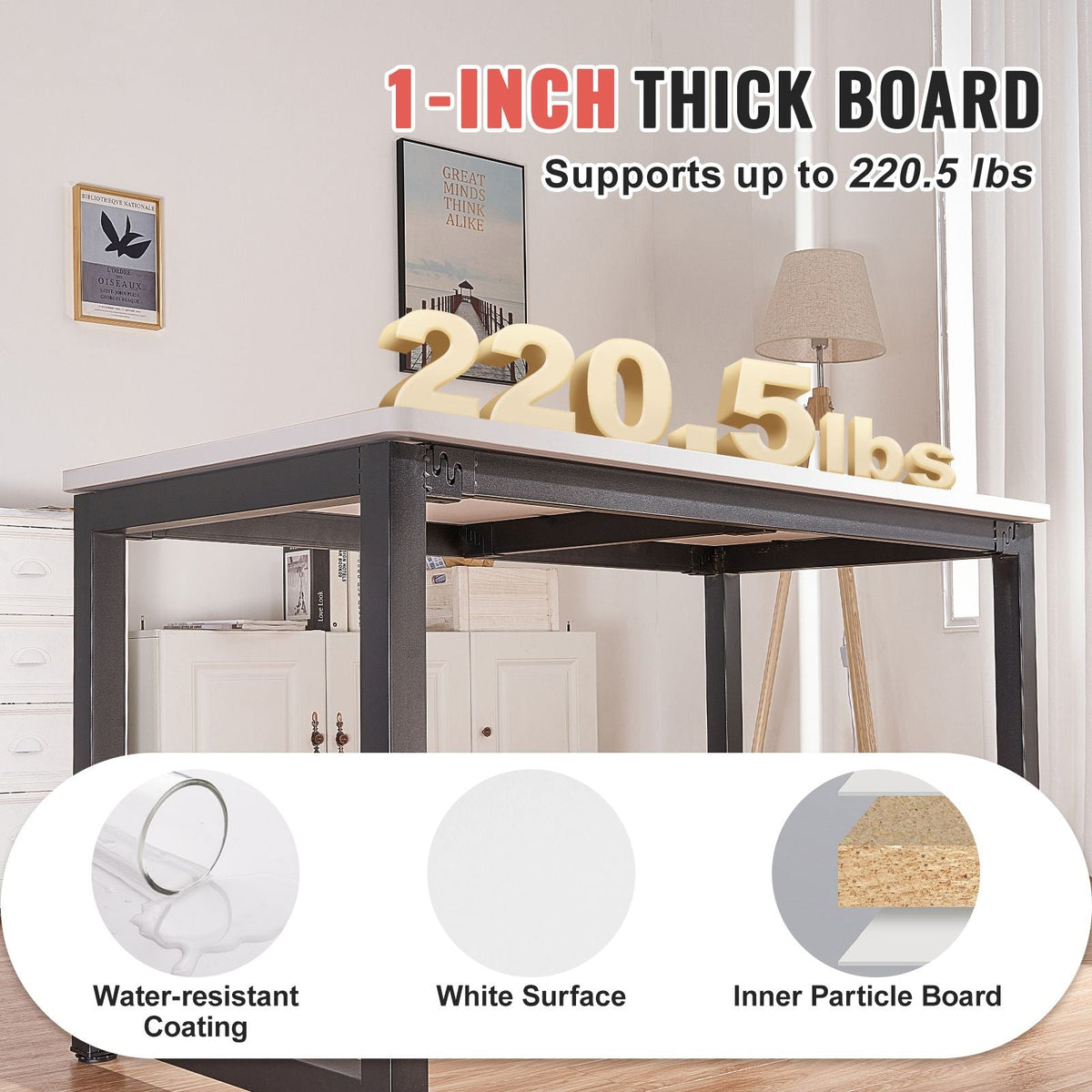 Table Top, Holds up to 220.5 lbs, 60" x 25" x 1" Rectangular Countertop for Height Adjustable Electric Standing Desk Frame, Universal One-Piece Particle Board Desktop for Office & Home Desk