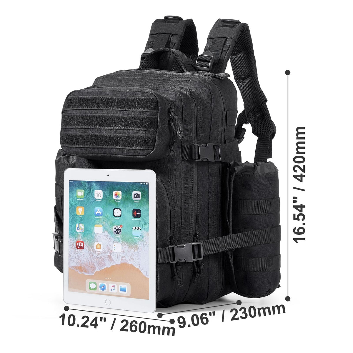 Tactical Backpack, 25L Military Tactical Backpack with Molle Design & 3 Compartments, Army Assault Pack Bag for Men and Women, Range Gear Backpack for Outdoor Adventure, Hiking, Hunting, Black