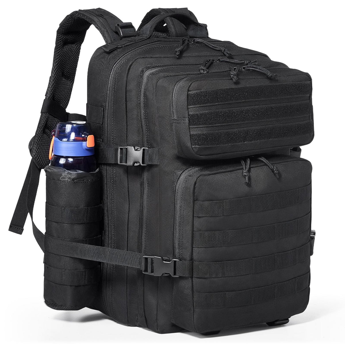 Tactical Backpack, 45L Military Tactical Backpack with Molle Design & 3 Compartments, Army Assault Pack Bag for Men and Women, Range Gear Backpack for Outdoor Adventure, Hiking, Hunting, Black