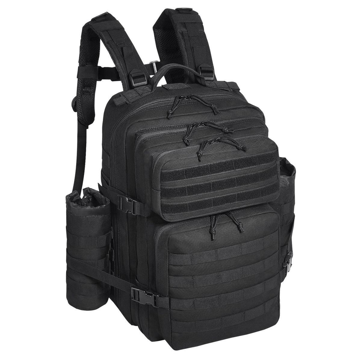 Tactical Backpack, 45L Military Tactical Backpack with Molle Design & 3 Compartments, Army Assault Pack Bag for Men and Women, Range Gear Backpack for Outdoor Adventure, Hiking, Hunting, Black
