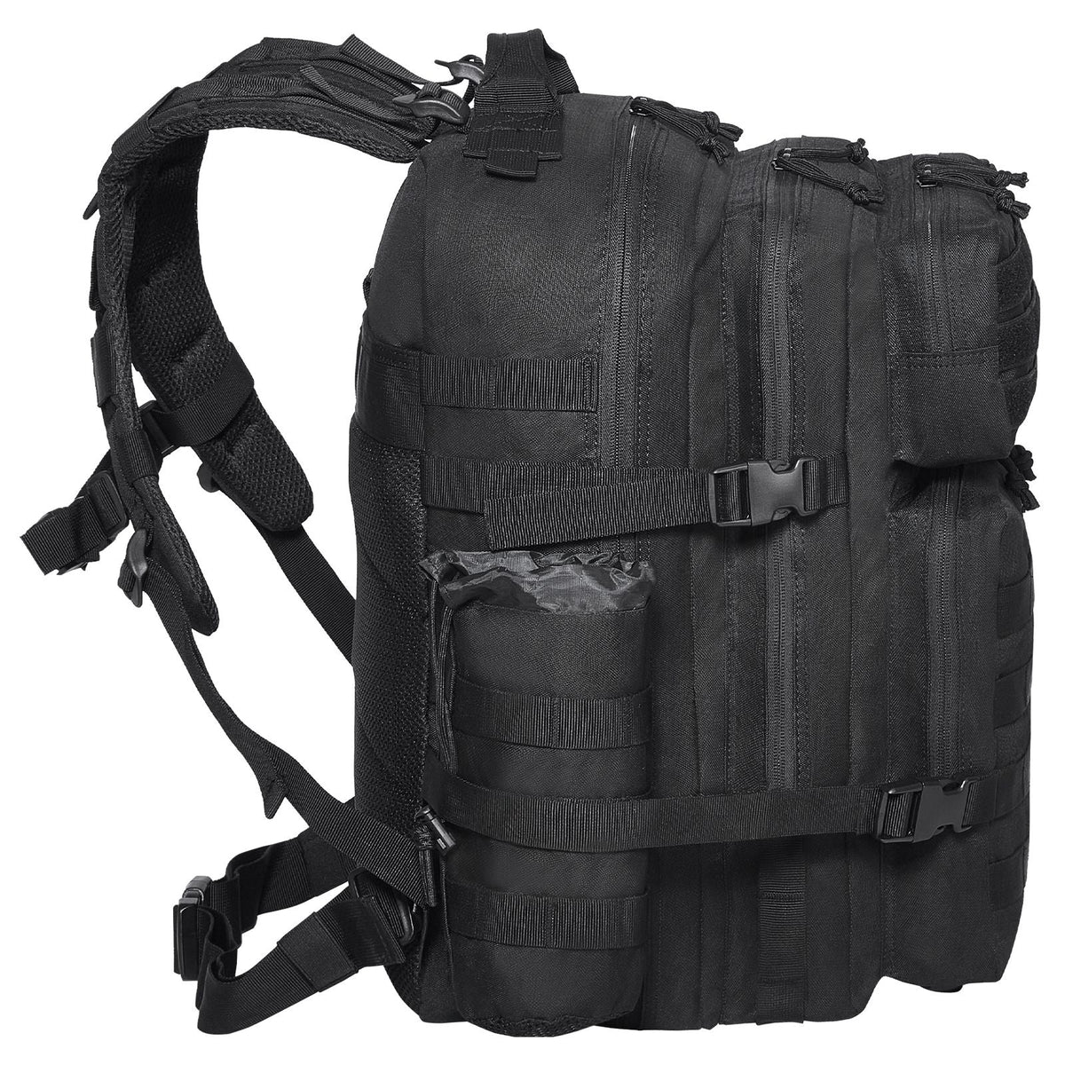 Tactical Backpack, 45L Military Tactical Backpack with Molle Design & 3 Compartments, Army Assault Pack Bag for Men and Women, Range Gear Backpack for Outdoor Adventure, Hiking, Hunting, Black