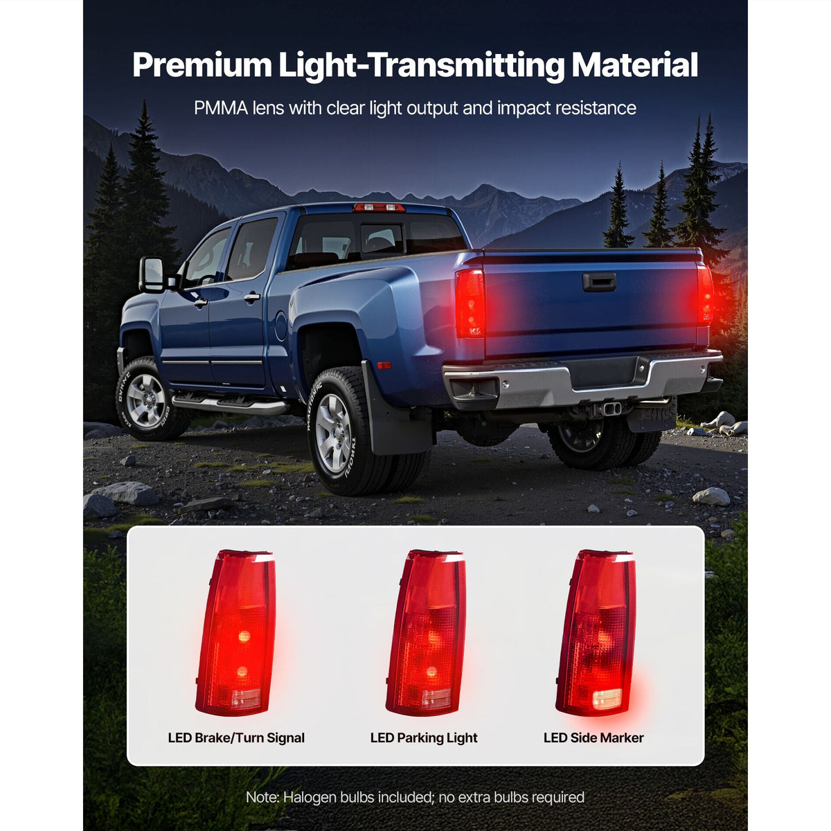 Tail Light Assembly Compatible with 1988-1999 Chevy/GMC C/K 1500 2500 3500, 1992-1999 Chevy/GMC Suburban 1500/2500, 2PCS Left & Right Side Taillight Rear Brake Lamps with Halogen Bulbs