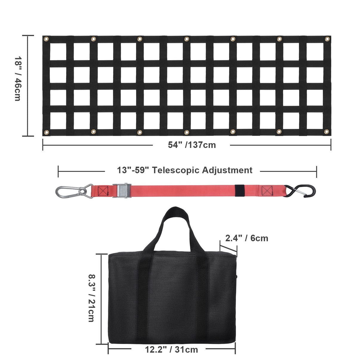 Tailgate Net, 54 in x 18 in, Heavy Duty Cargo Net for Truck Bed with 4 Adjustable Telescopic Straps, Extendable & Durable, Flexible Adjustment, Suitable for Pickup, Trailer, Truck, Jeep, SUV