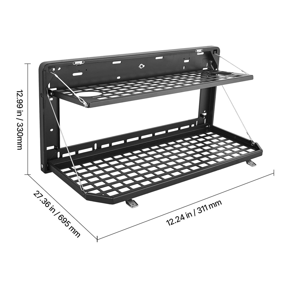 Tailgate Table, for 2007-2024 Jeep Wrangler JK, 100 lbs, Carbon Steel Foldable Molle Panel Double-Layer Drop Down Table, Rear Cargo Storage Rack Shelf Luggage Holder Carrier Camping Accessories