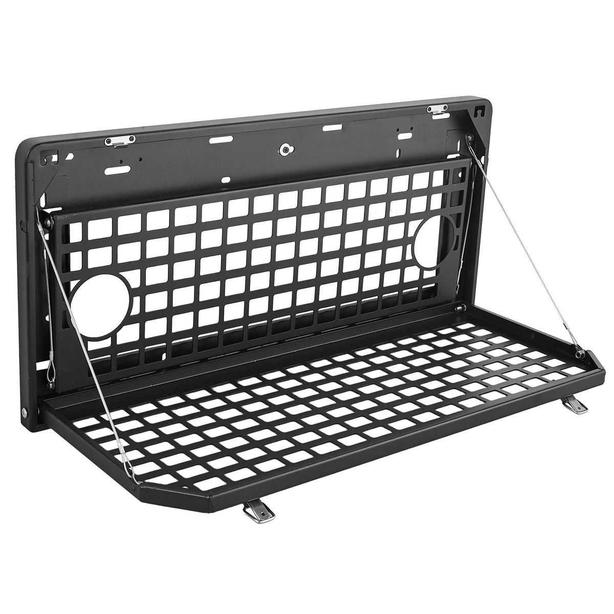 Tailgate Table, for 2007-2024 Jeep Wrangler JK, 100 lbs, Carbon Steel Foldable Molle Panel Double-Layer Drop Down Table, Rear Cargo Storage Rack Shelf Luggage Holder Carrier Camping Accessories
