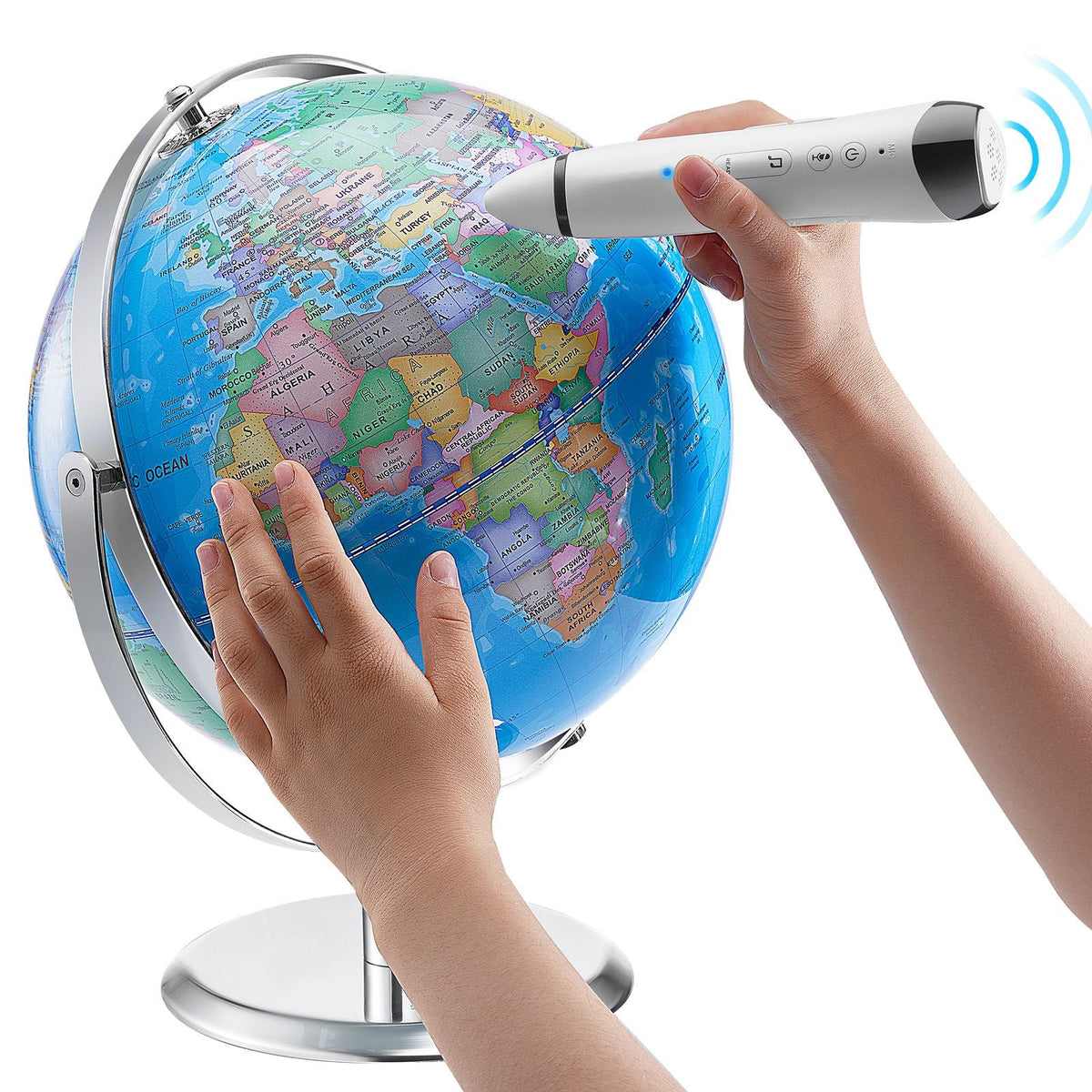 Talking World Globe, 9 in/228.6 mm, Interactive Globe for Kids Early Learning Teaching, Educational Globe with Smart Talking Pen LED Night Light USB Interface, Gifts for Children Boys & Girls