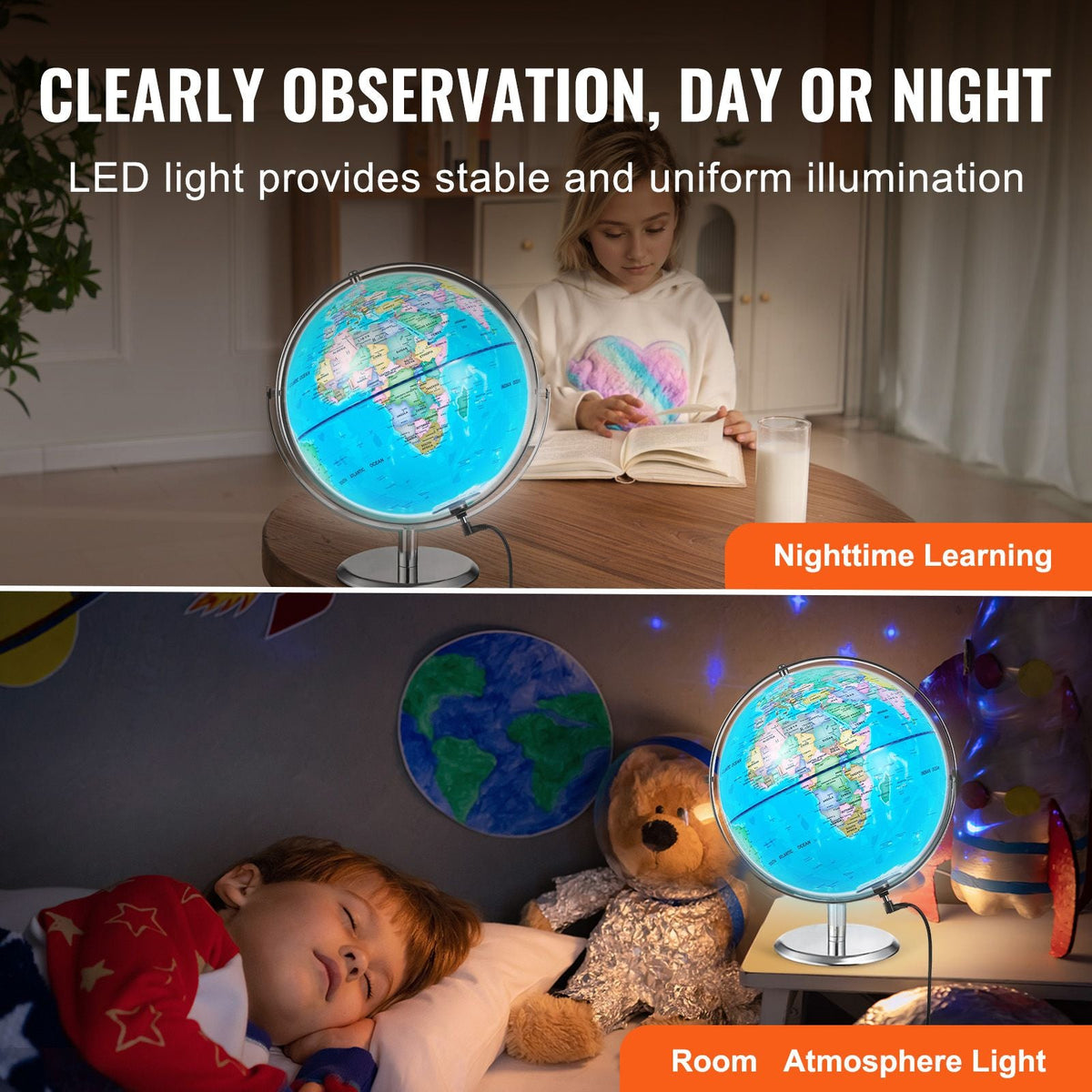 Talking World Globe, 9 in/228.6 mm, Interactive Globe for Kids Early Learning Teaching, Educational Globe with Smart Talking Pen LED Night Light USB Interface, Gifts for Children Boys & Girls