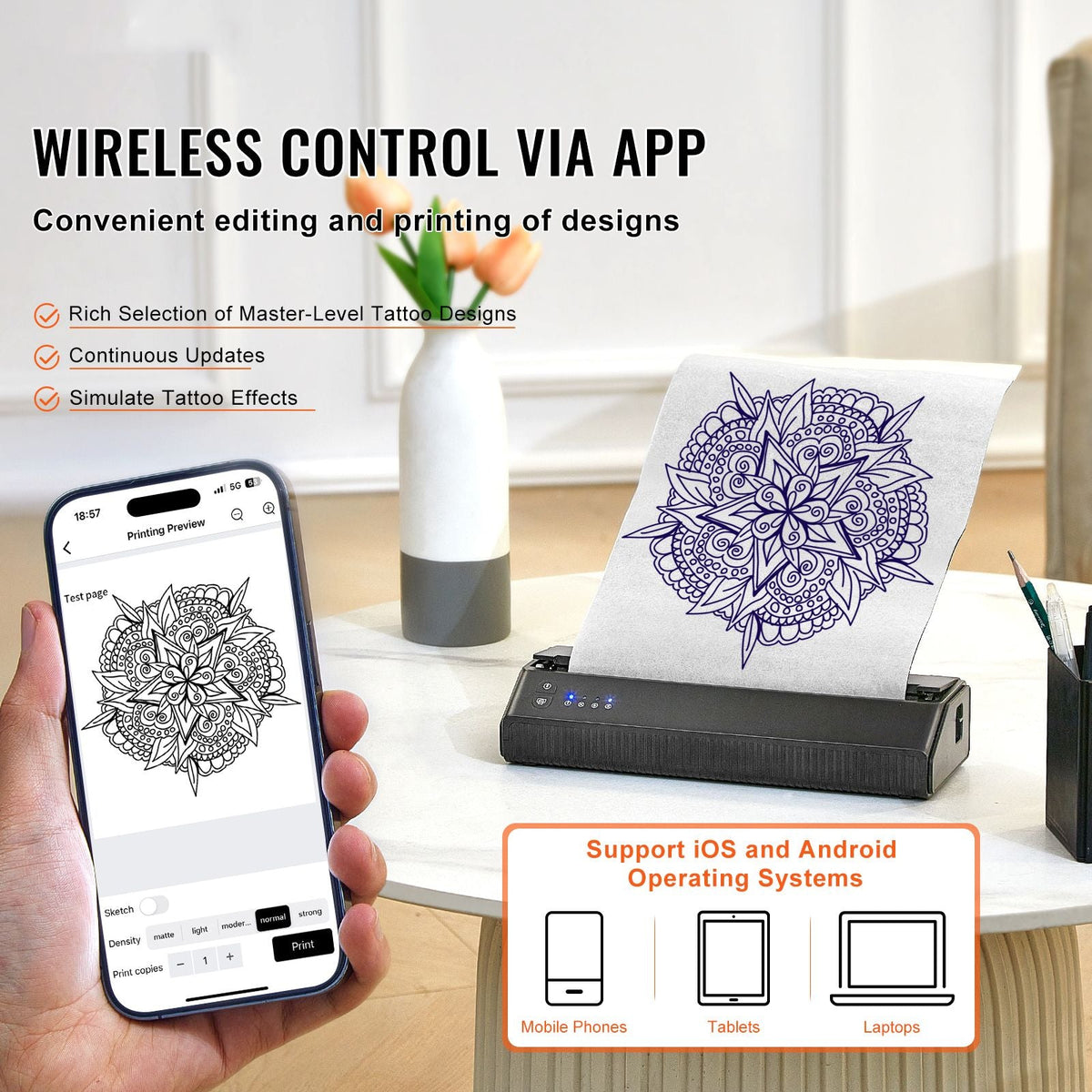 Tattoo Stencil Printer, Wireless Bluetooth Tattoo Printer Transfer Stencil Machine with 10Pcs Transfer Paper, Compatible for iOS&Android Phone, iPad&PC (with Storage Bag)