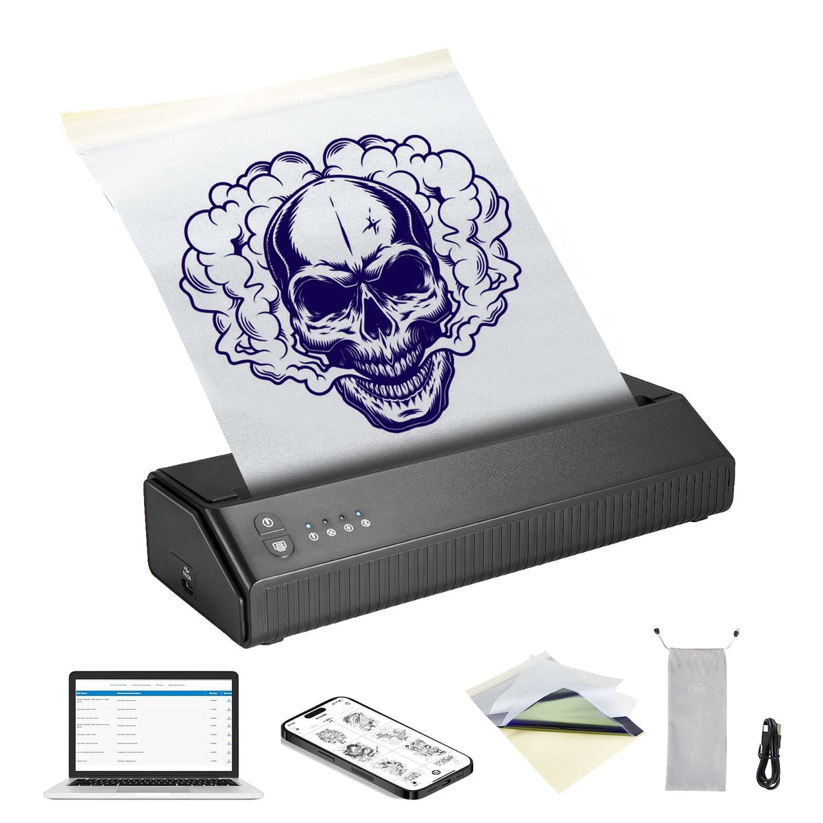 Tattoo Stencil Printer, Wireless Bluetooth Tattoo Printer Transfer Stencil Machine with 10Pcs Transfer Paper, Compatible for iOS&Android Phone, iPad&PC (with Storage Bag)