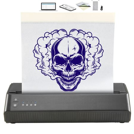 Tattoo Stencil Printer, Wireless Bluetooth Tattoo Printer Transfer Stencil Machine with 10Pcs Transfer Paper, Compatible for iOS&Android Phone, iPad&PC (with Storage Bag)