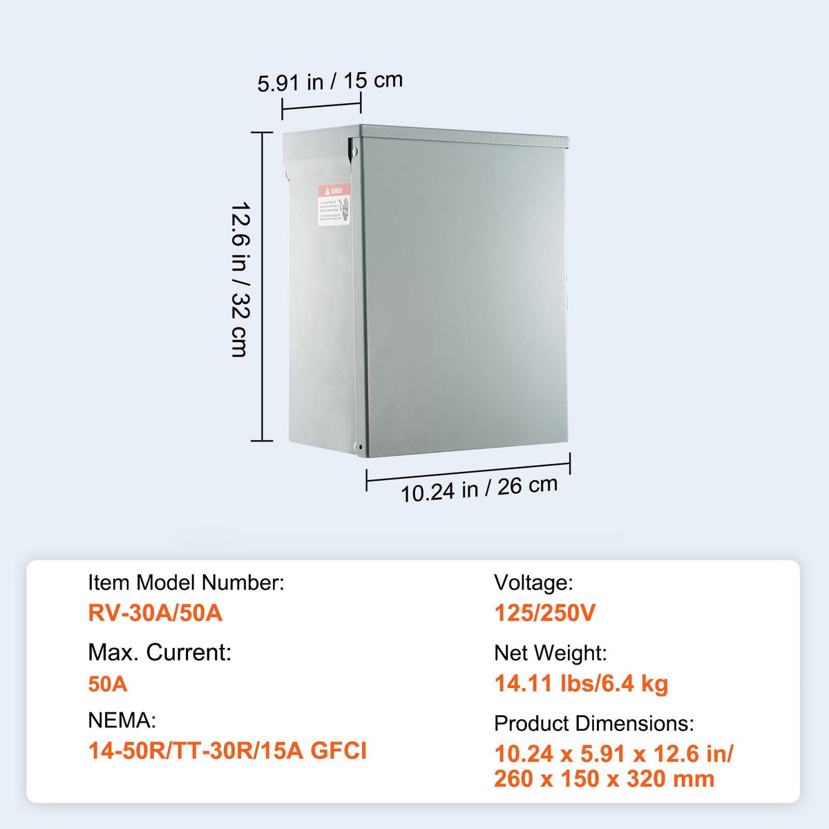 Temporary Power Outlet Panel, 125/250V, RV Power Outlet Box with a 20/30/50 Amp Receptacle Installed, NEMA 14-50R / NEMA TT-30R / 15A GFCI for RV Camper Trailer Motorhome