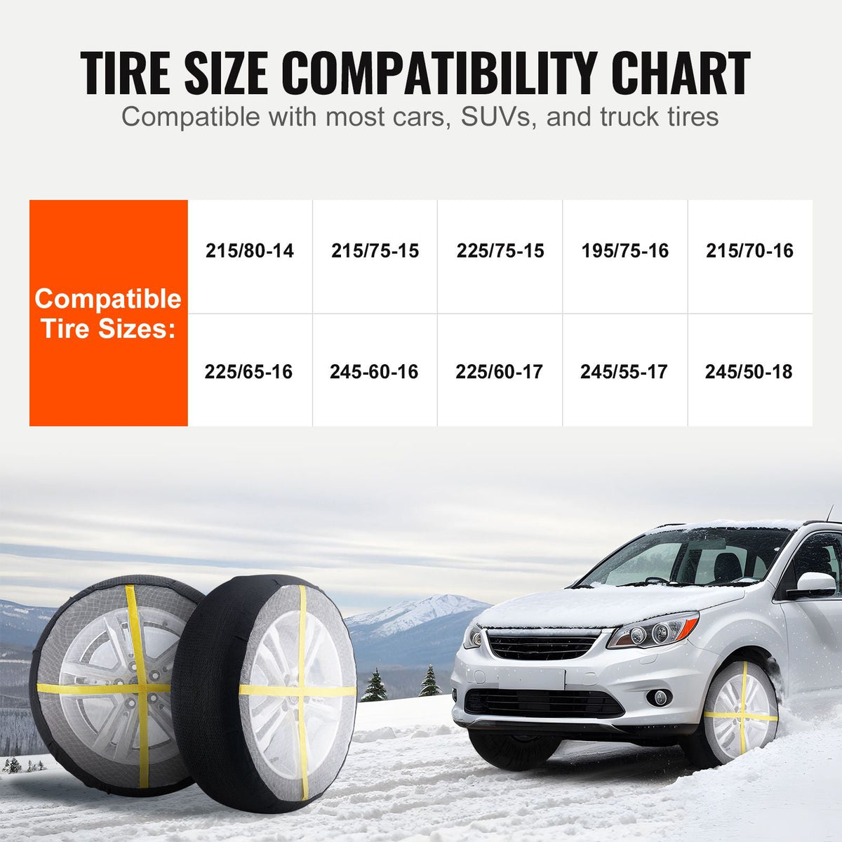 Thickened Snow Socks for Tires, Polyester Fiber Tire Socks with Elastic Straps, Snow Traction Tire Cover for Car, SUV, Pickup and Truck (Pack of 2)-Extra Large