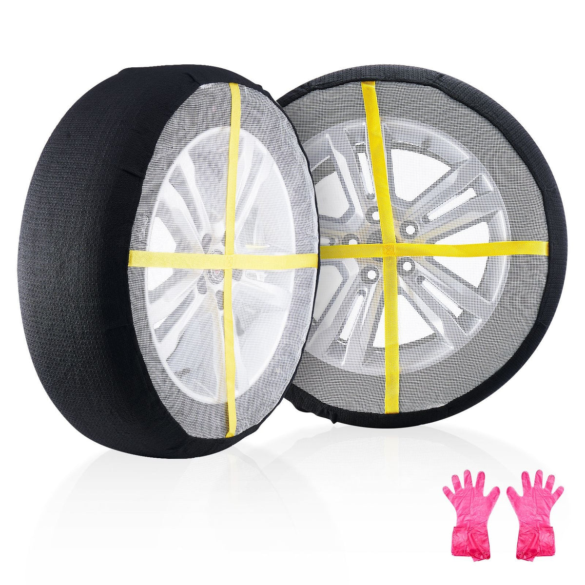 Thickened Snow Socks for Tires, Polyester Fiber Tire Socks with Elastic Straps, Snow Traction Tire Cover for Car, SUV, Pickup and Truck (Pack of 2)-Extra Large