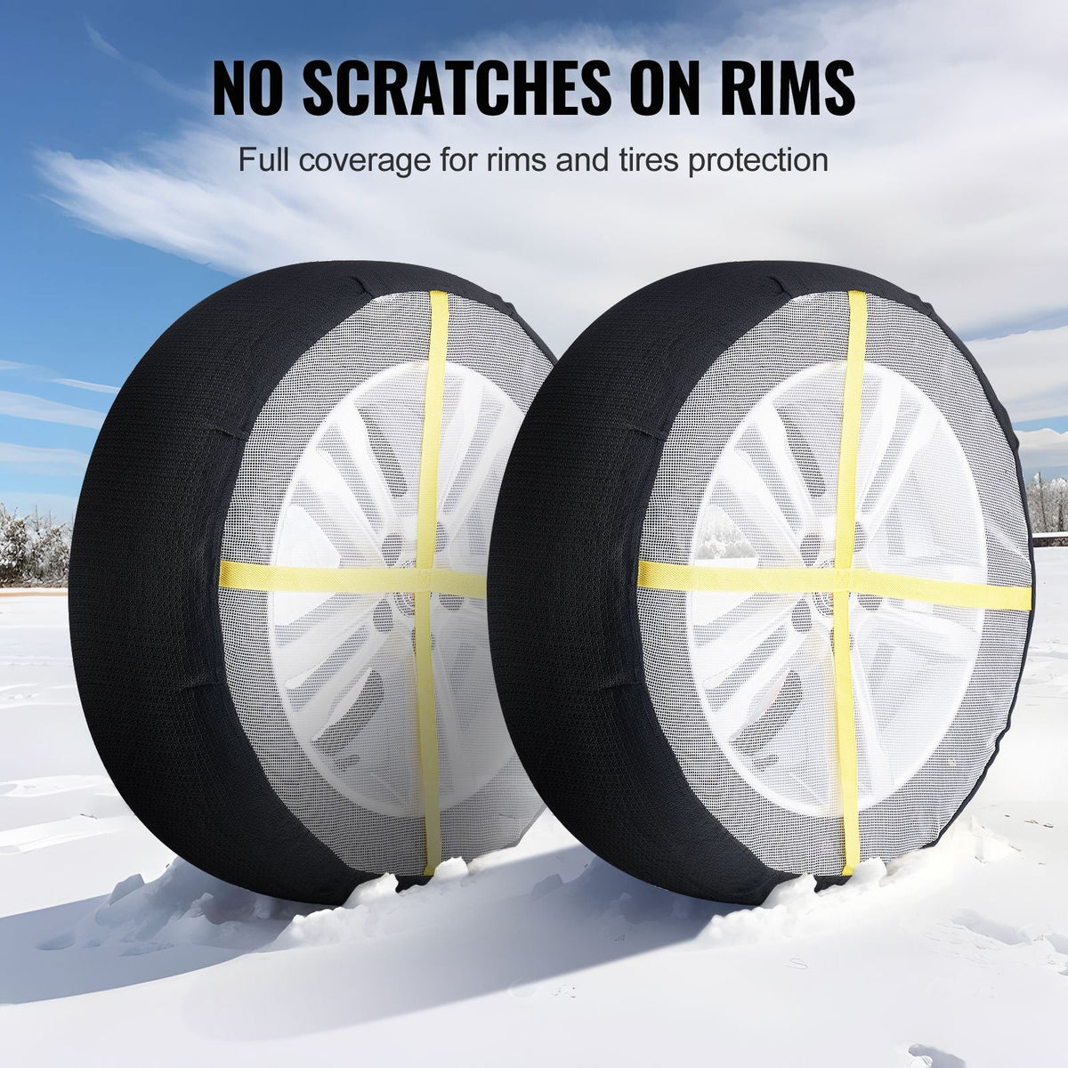 Thickened Snow Socks for Tires, Polyester Fiber Tire Socks with Elastic Straps, Snow Traction Tire Cover for Car, SUV, Pickup and Truck (Pack of 2)-Extra Large